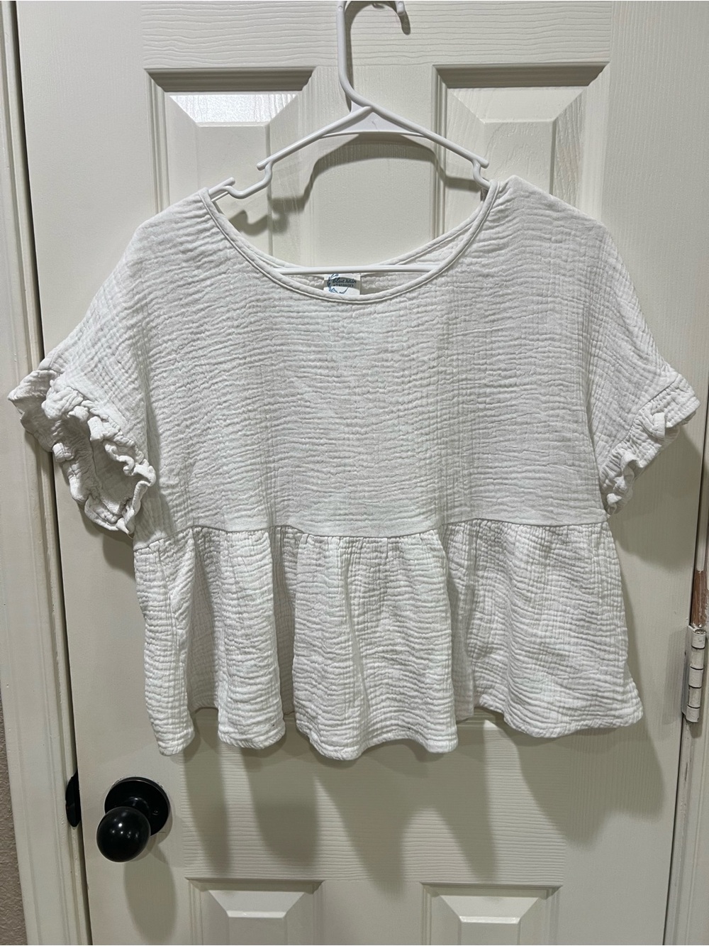 Blue Rain White Ruffle Sleeve Peplum Crop Top